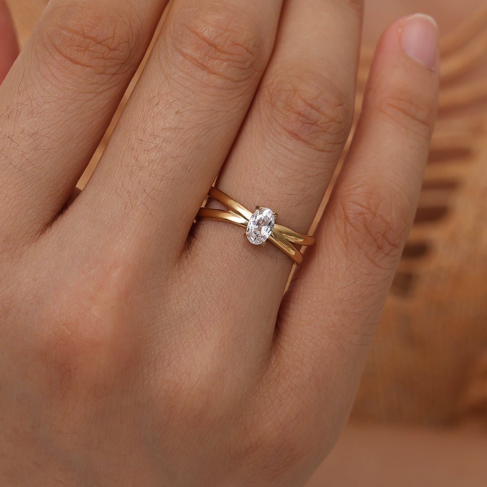 Anello Diamante Oval - (Regolabile) - Gleamora Gioielli